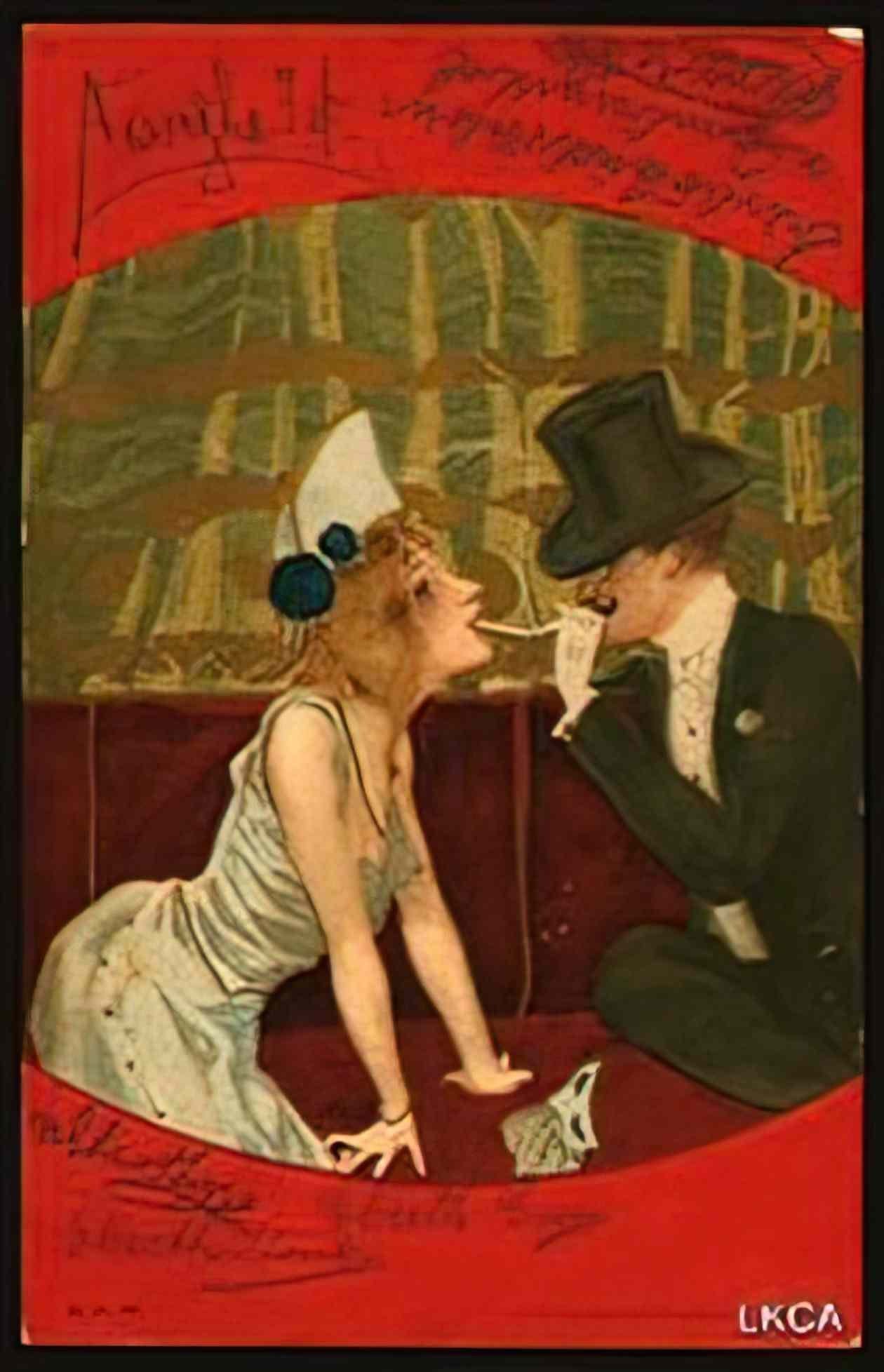 Raphael Kirchner couples between red borders 1901 1 Art A4 Photo Print