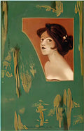 Raphael Kirchner girls heads and shoulders on a green panel 1 Art A4 Photo Print