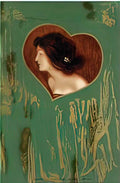 Raphael Kirchner girls heads and shoulders on a green panel Art A4 Photo Print