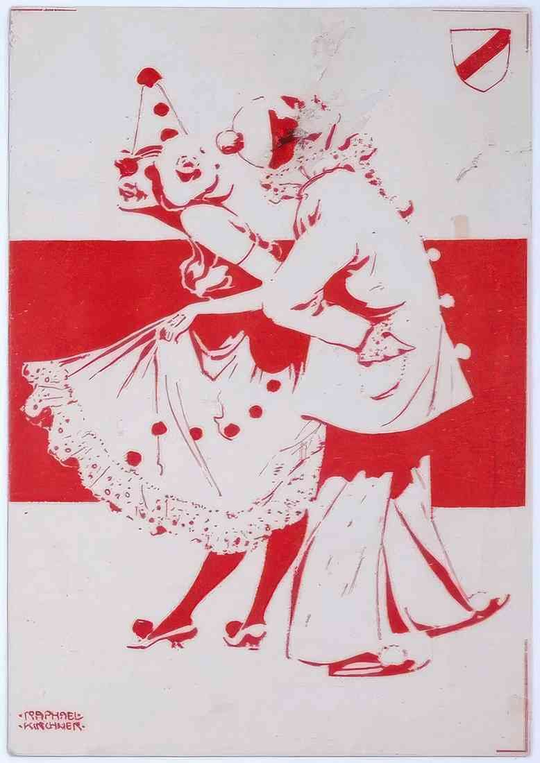 Raphael Kirchner red and white figures and small shield A4 Photo Print