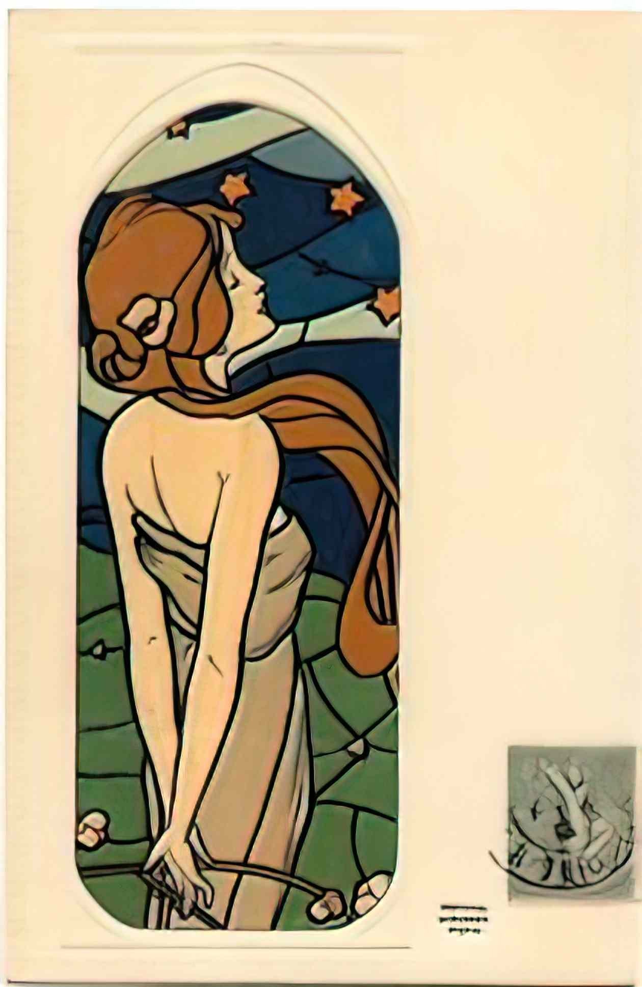 Raphael Kirchner stained glass art Art A4 Photo Print