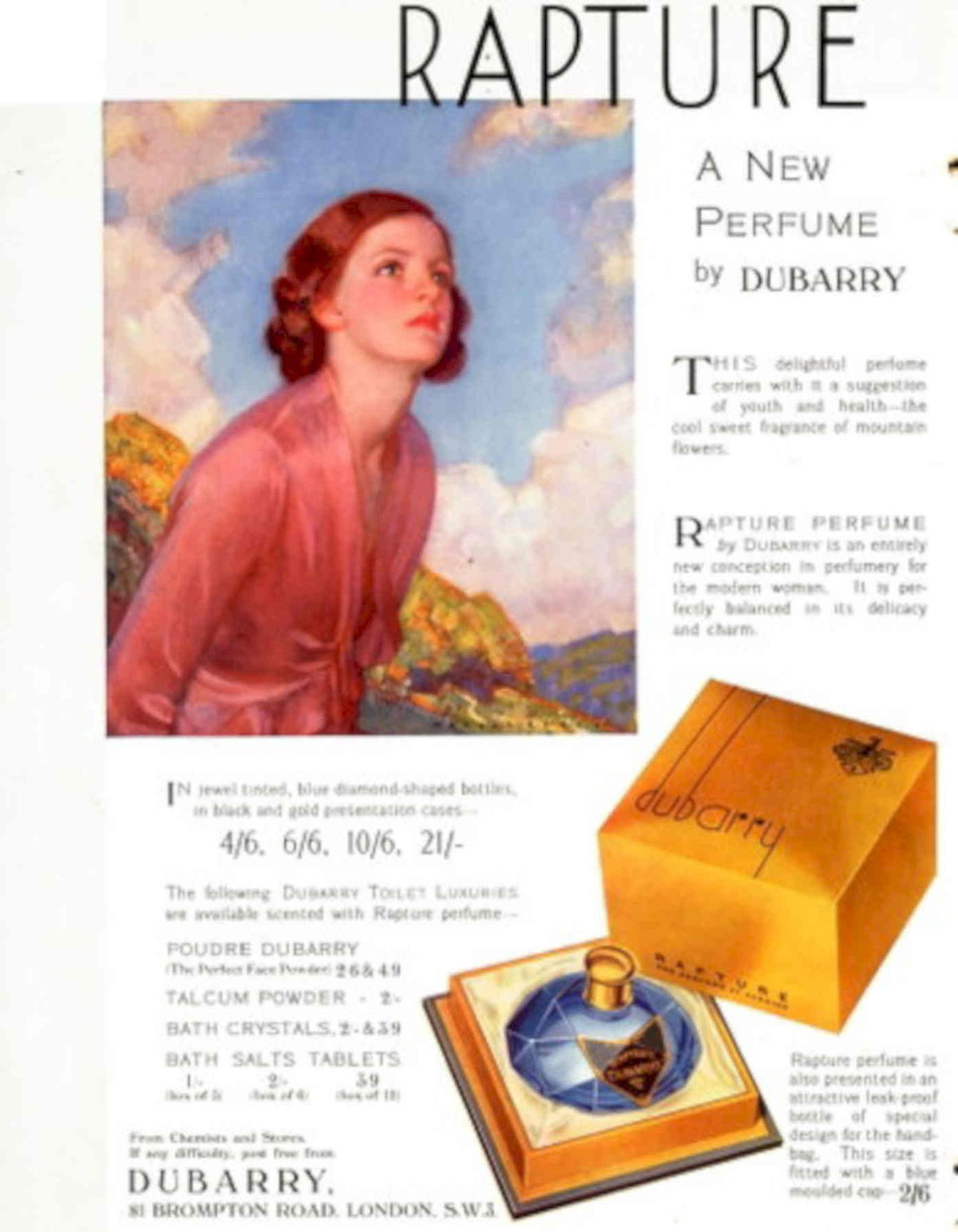 Rapture Perfume Dunbarry 1930s Vintage Retro Advert Poster