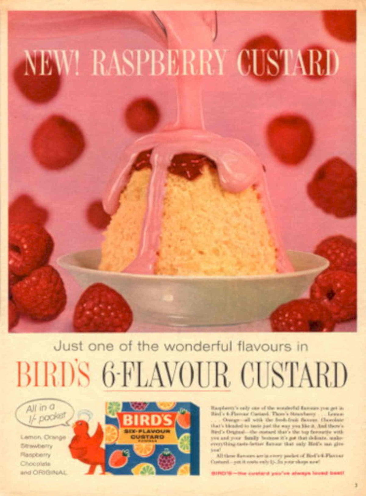 Raspberry Custard Cake 1950s Vintage Retro Advert Poster
