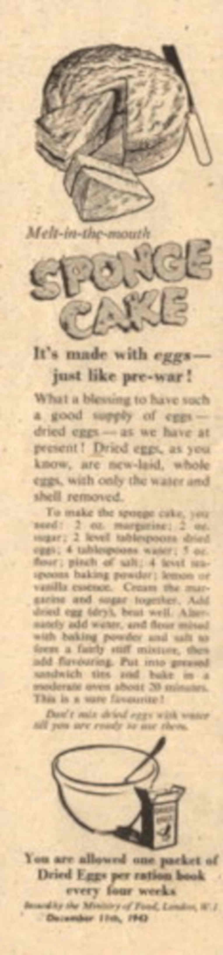 Ration Sponge Cake 1940s Vintage Retro Advert Poster