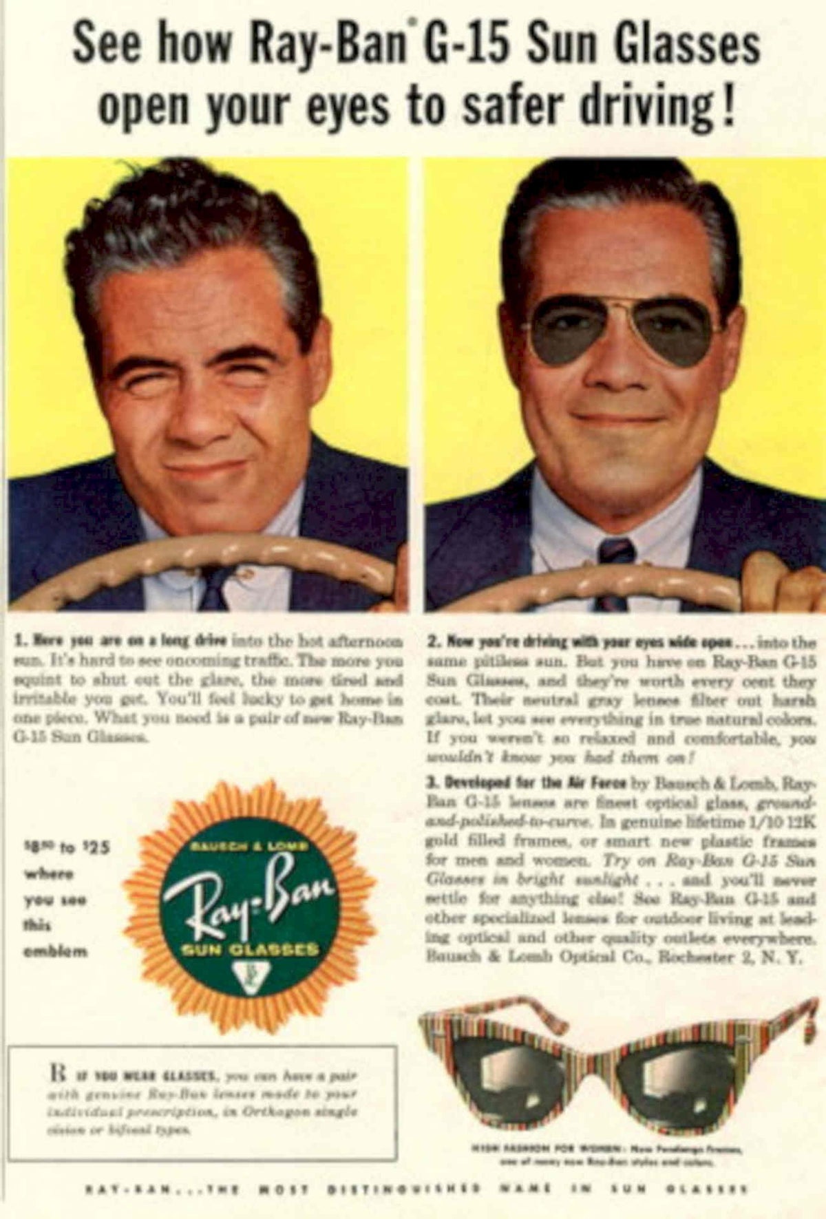 Rayban G15 Glasses 1 1950s Vintage Retro Advert Poster