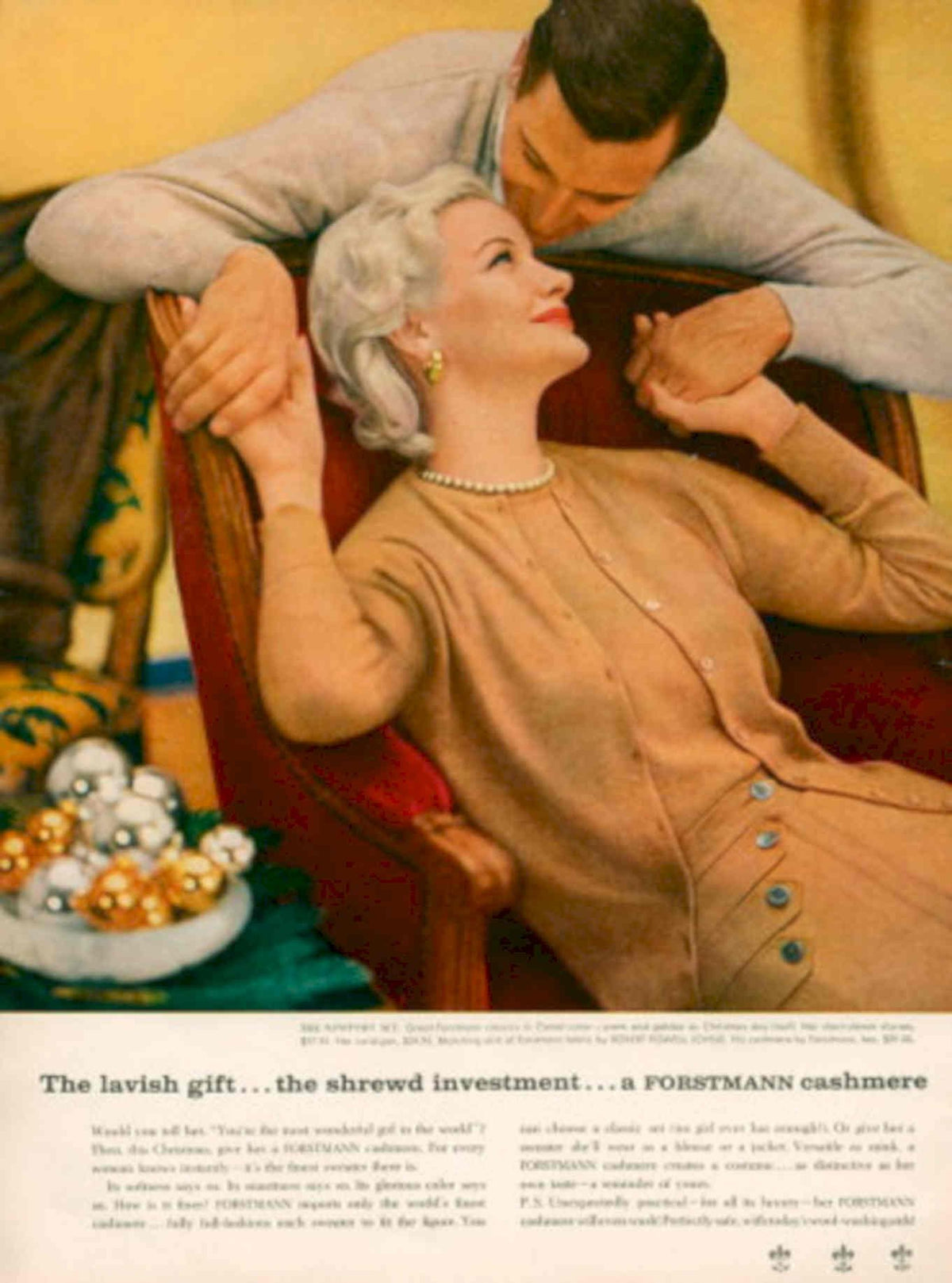 Red Armchair Cashmere 1950s Vintage Retro Advert Poster