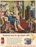 Red Armchair Coffee 1940s Vintage Retro Advert Poster