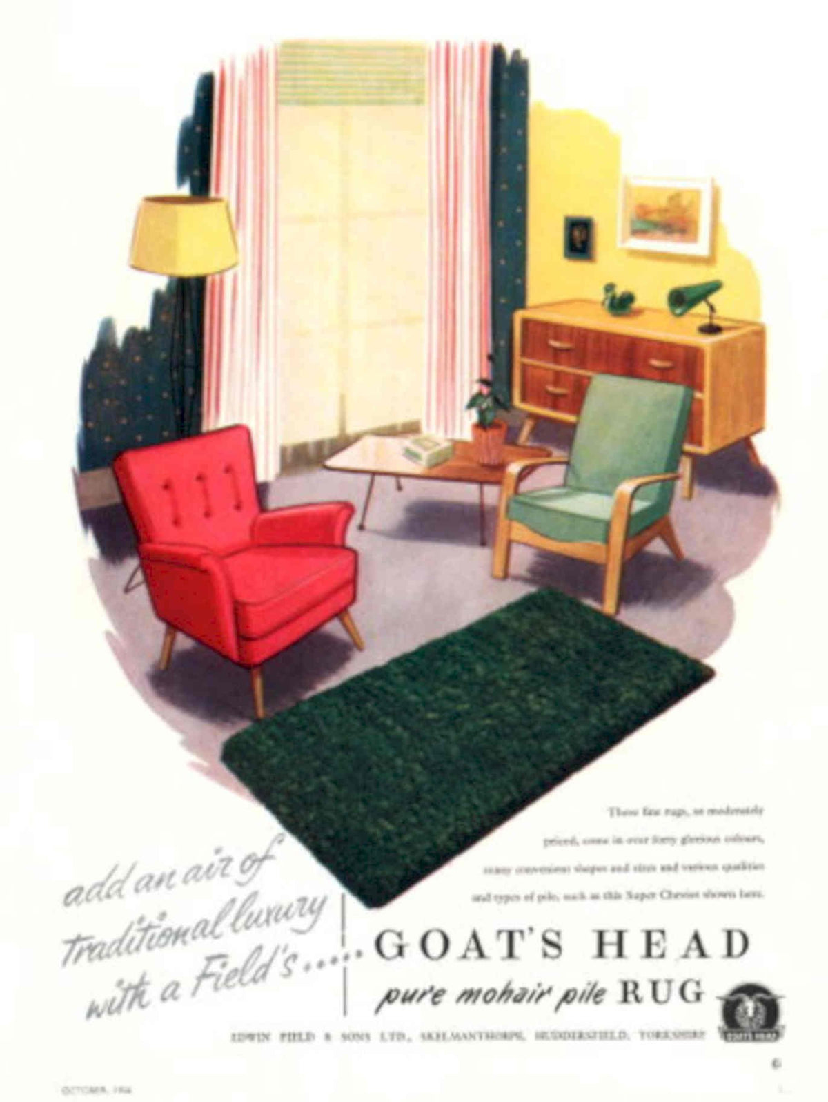 Red Armchair Rug 1950s Vintage Retro Advert Poster