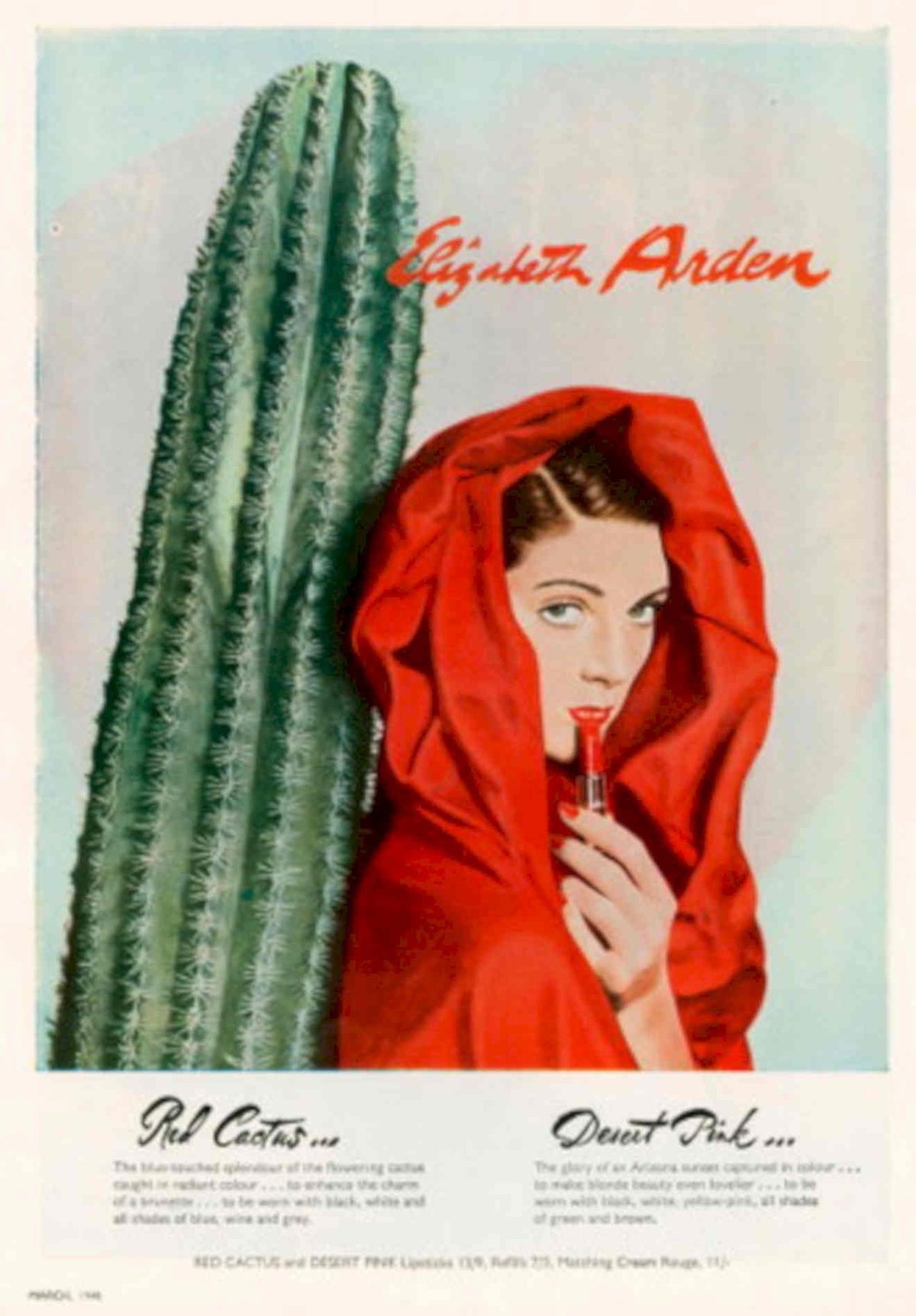 Red Cactus Lipstick 1940s Vintage Retro Advert Poster