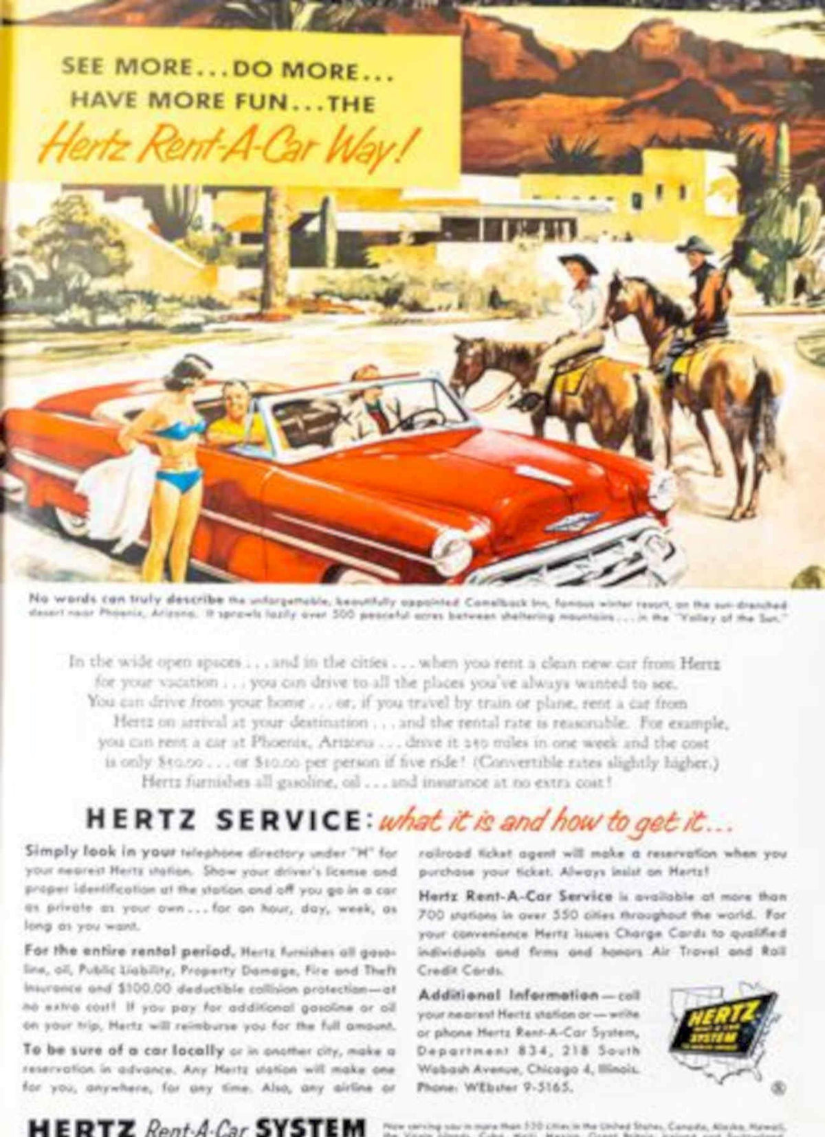 Red Cadillac Rent Vintage Retro Advert Poster A4 Photo Print