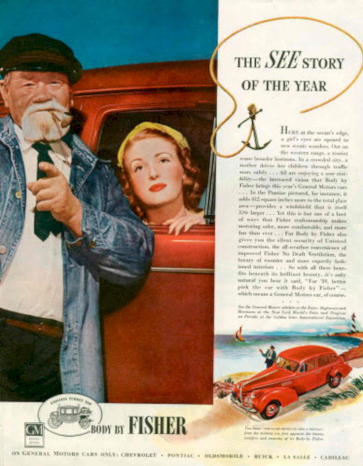 Red Car Fisher 1930s Vintage Retro Advert Poster
