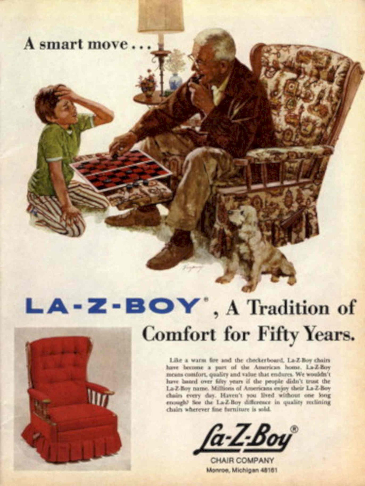 Red Checker Family 1950s Vintage Retro Advert Poster