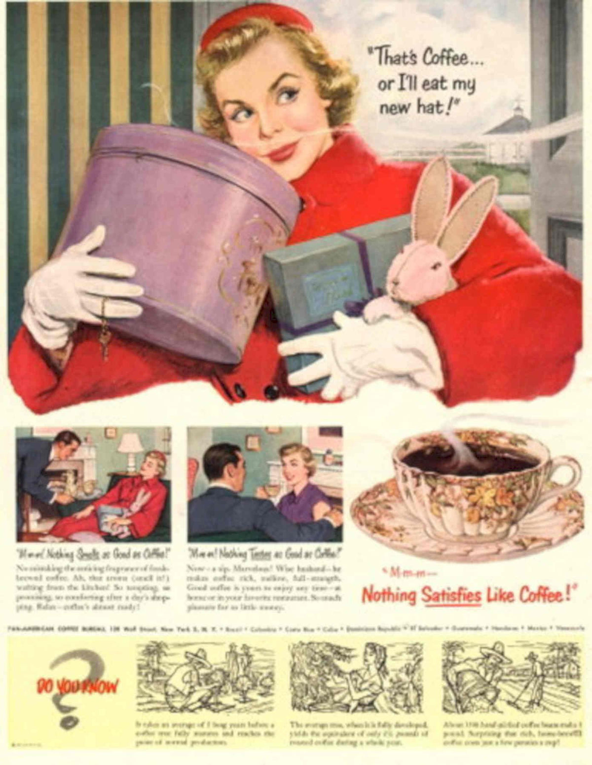 Red Coffee Rabbit 1950s Vintage Retro Advert Poster