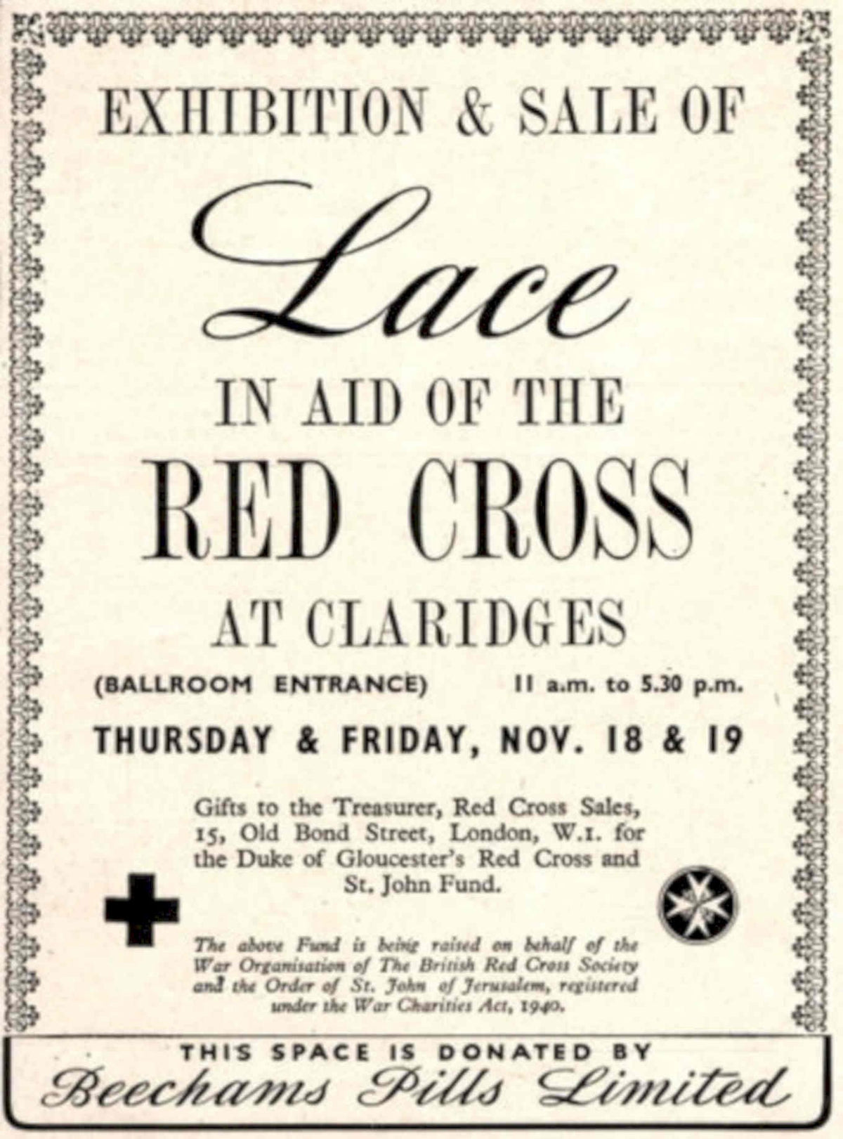 Red Cross Lace 1940s Vintage Retro Advert Poster