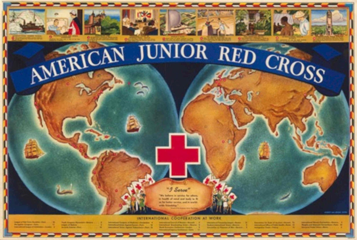 Red Cross Map Vintage Retro Advert Poster