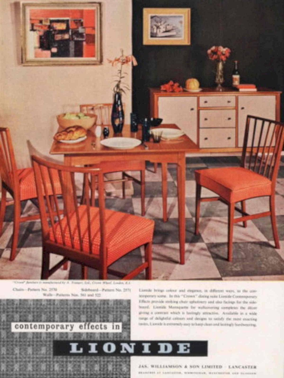 Red Dining Set 1950s Vintage Retro Advert Poster