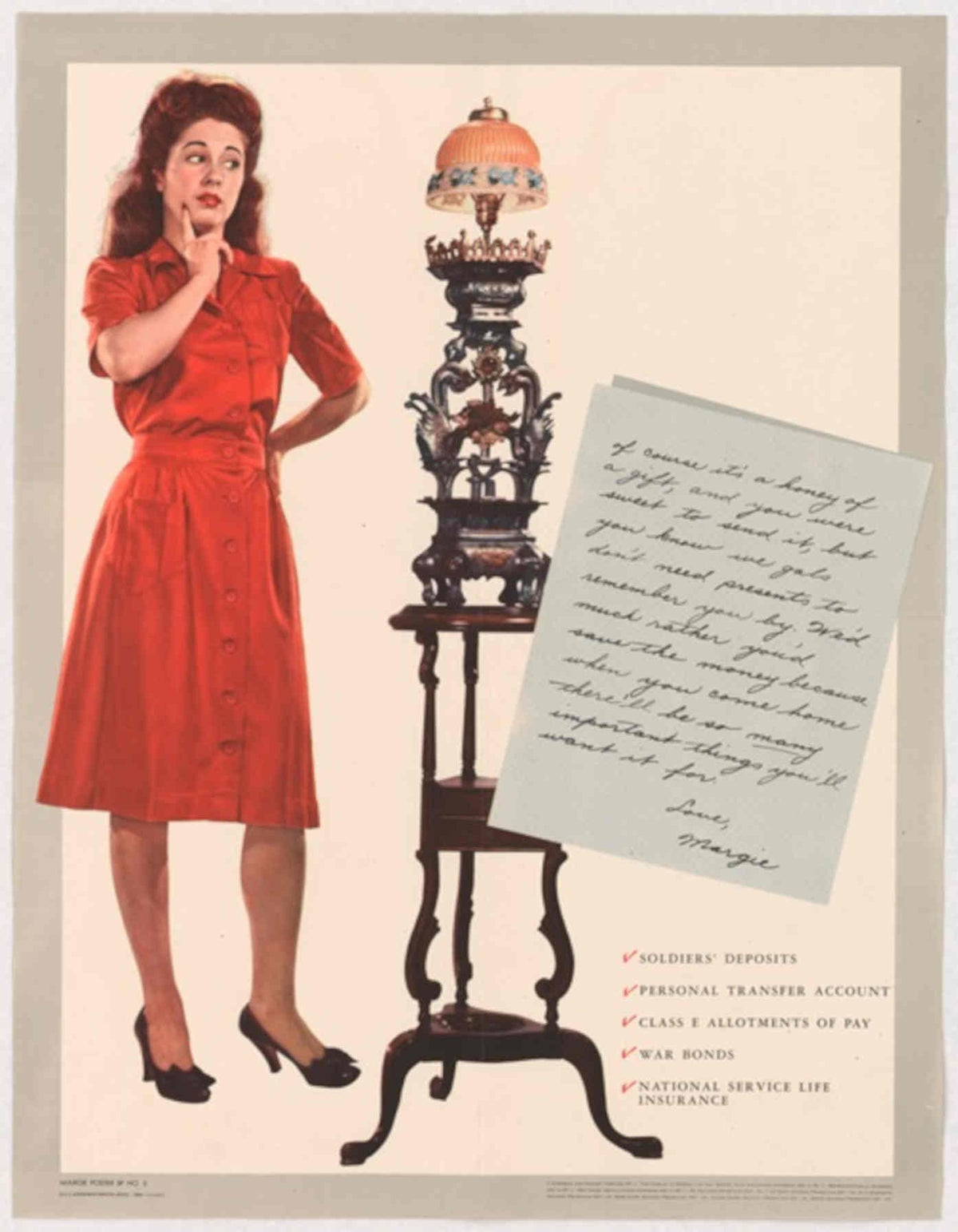 Red Dress Soldiers American World War II Advert Poster