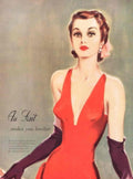 Red Dress Woman 1940s Vintage Retro Advert Poster
