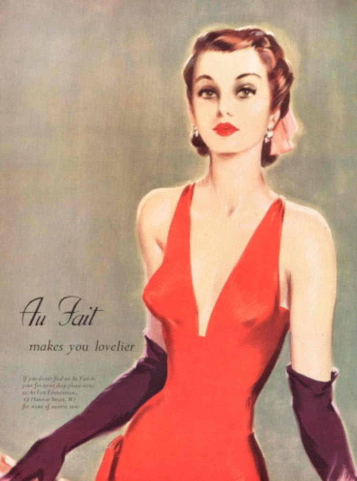 Red Dress Woman 1940s Vintage Retro Advert Poster
