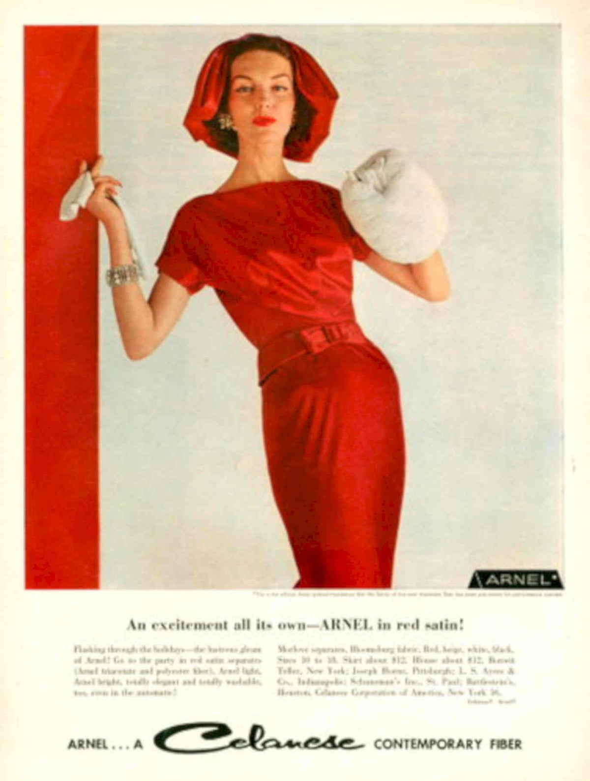 Red Satin Arnel 1950s Vintage Retro Advert Poster