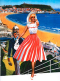 Red Striped Woman 1950s Vintage Retro Advert Poster