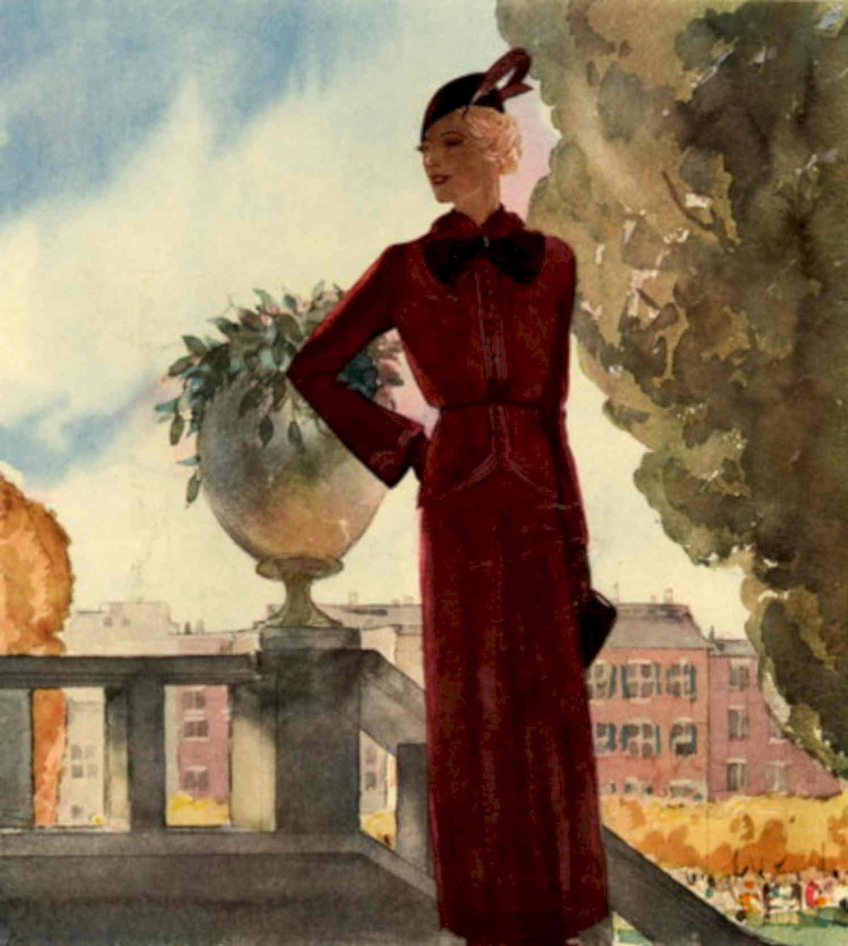Red Suit Woman 1930s Vintage Retro Advert Poster