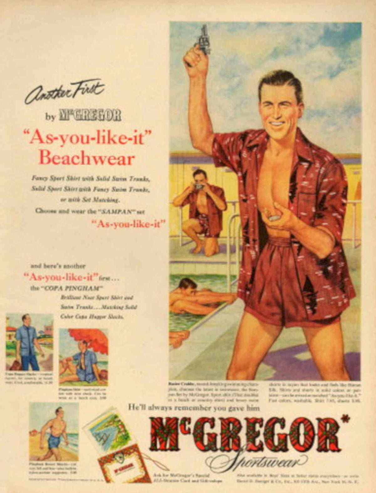 Red Swim Gun 1950s Vintage Retro Advert Poster