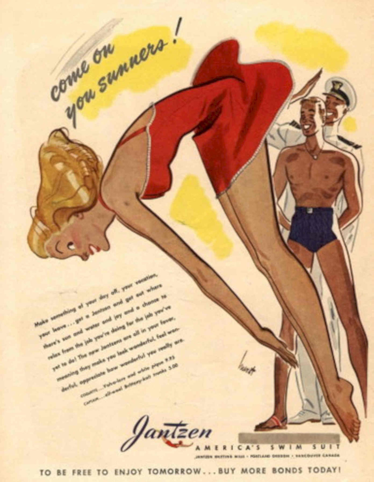 Red Swimsuit Jantzen 1940s Vintage Retro Advert Poster