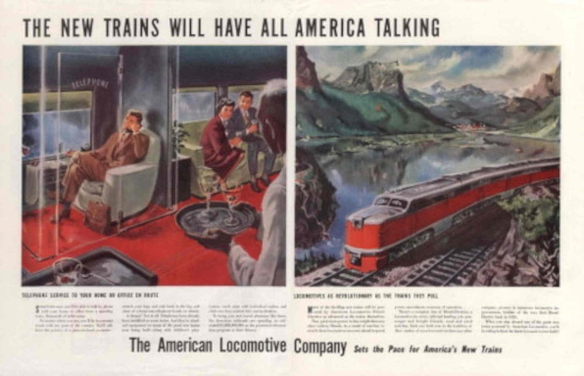 Red Train Locomotives 1940s Vintage Retro Advert Poster