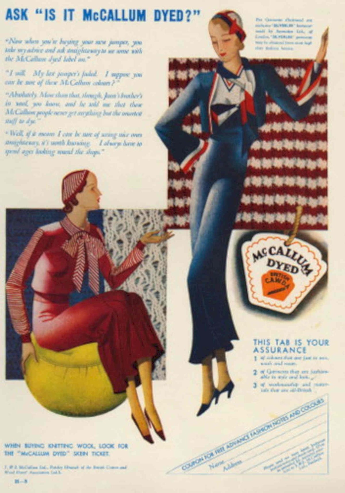 Red Wool Suit 1930s Vintage Retro Advert Poster