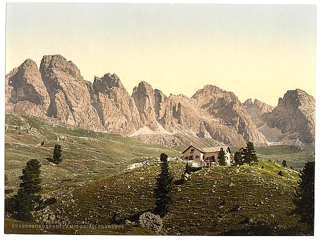 Regensburgerhutte with Geisslergruppe Tyrol Vintage A4 Photo Print