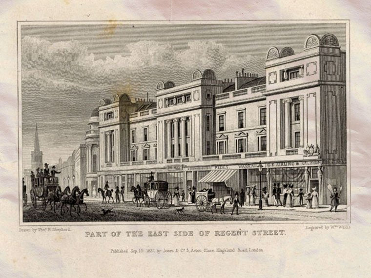 Regent Street East Side London England Shepherd 1827 Vintage A4 Photo Print