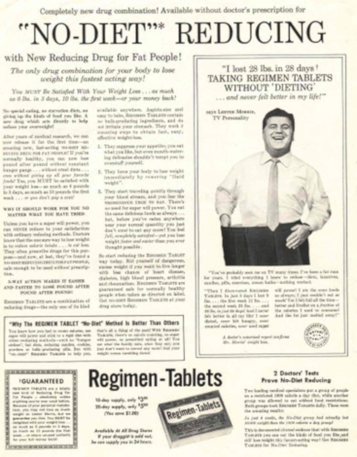Regimen Tablets Larry 1950s Vintage Retro Advert Poster