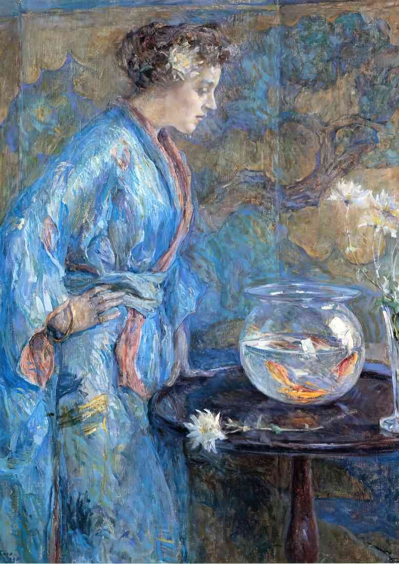 Reid Robert Lewis Girl In Blue Kimono CROP A4 Photo Print