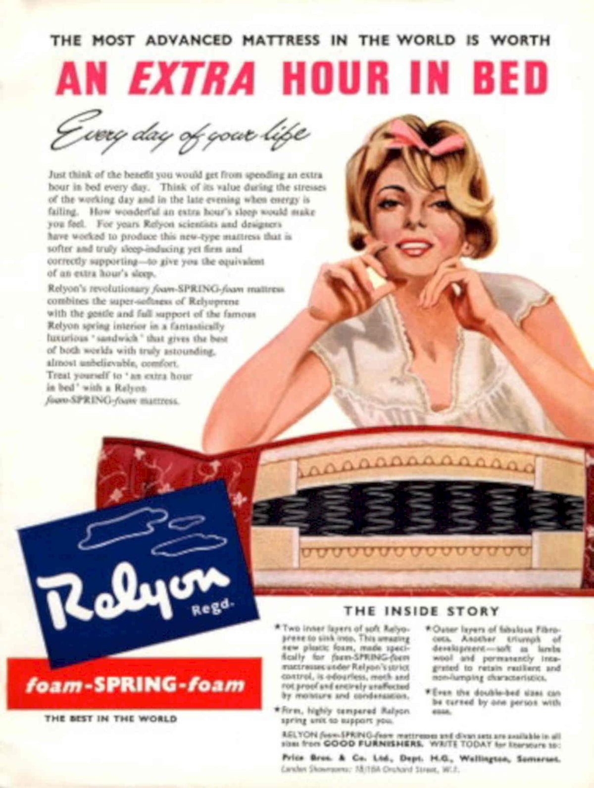 Relyon Mattress Spring 1950s Vintage Retro Advert Poster