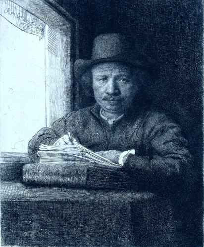 Rembrandt Rembrandt drawing at a window RJM A4 Photo Print