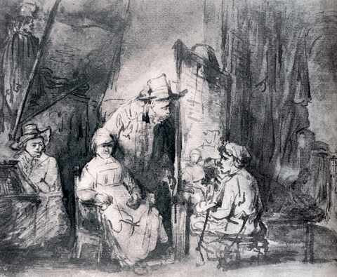Rembrandt Studio Scene With Sitters A4 Photo Print