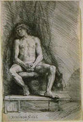 Rembrandt Study from the Nude Man Seated before a Curtain SIL A4 Photo Print