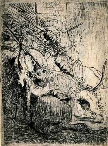 Rembrandt The Small Lion Hunt SIL A4 Photo Print