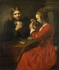 Rembrandt a young man and a girl playing cards Art A4 Photo Print