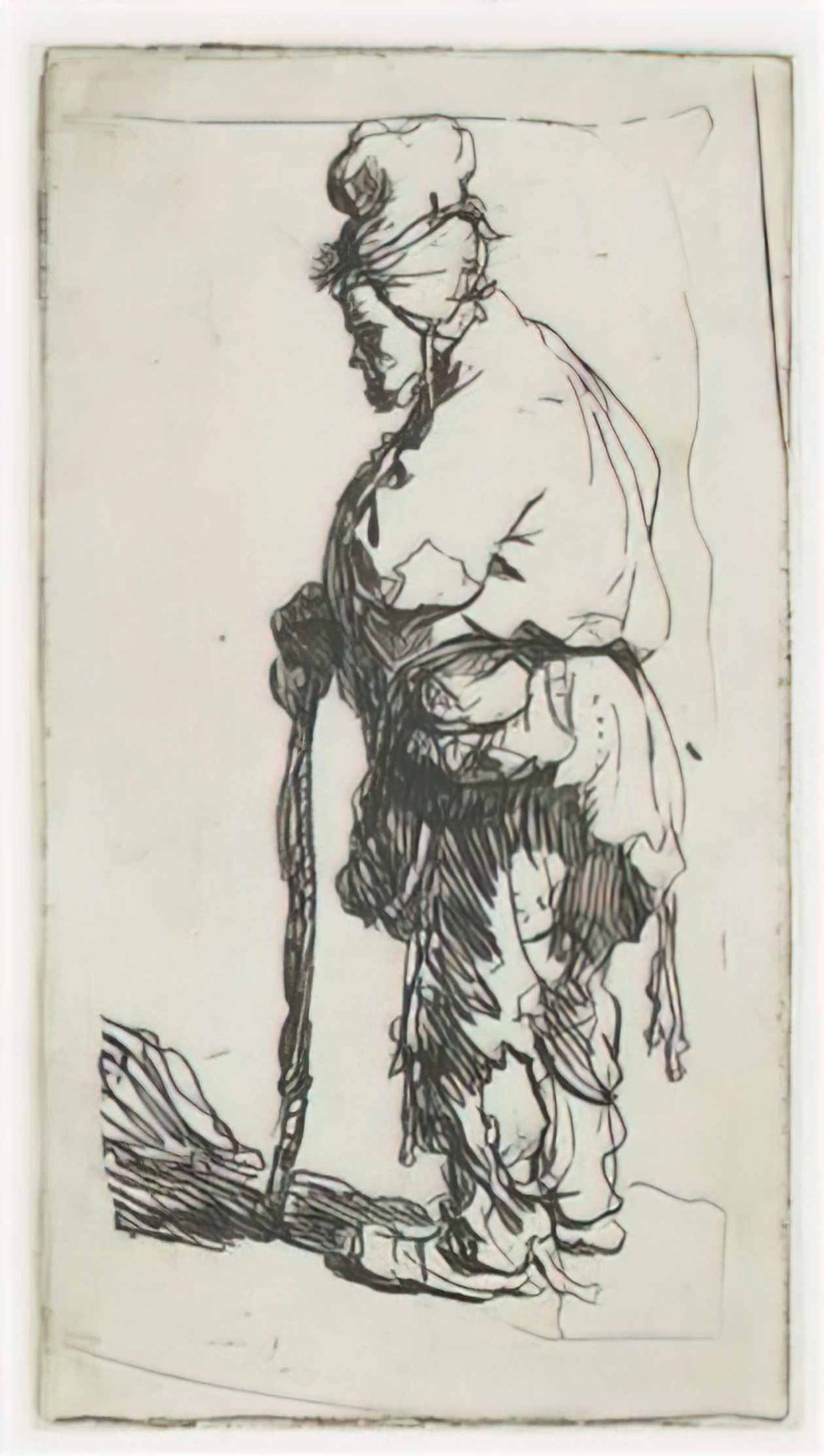 Rembrandt beggar leaning on a stick facing left 1630 Art A4 Photo Print