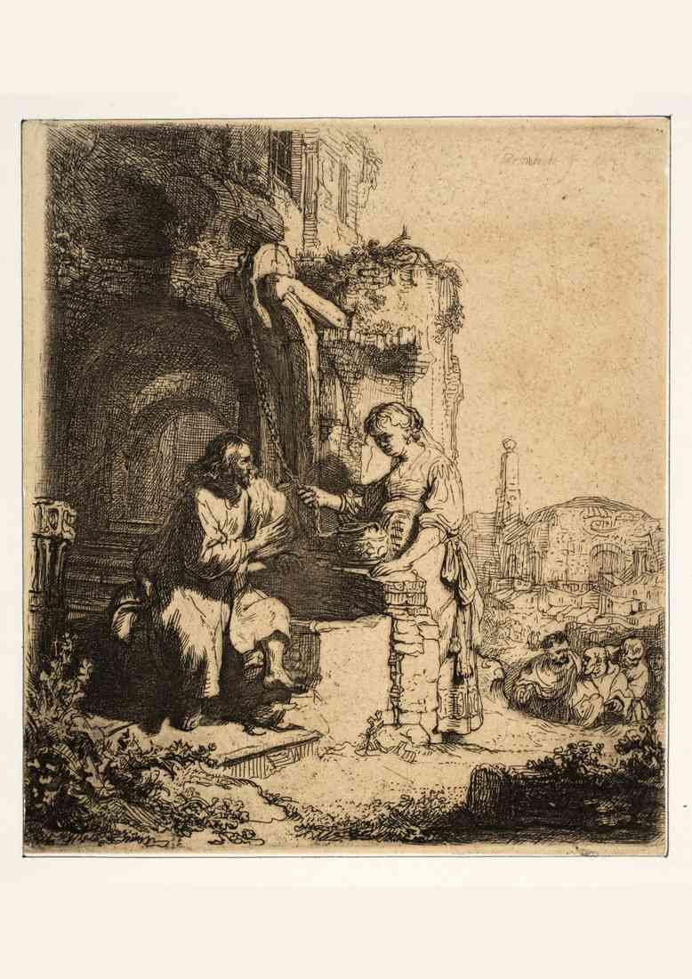 Rembrandt christ and the woman of samaria among ruins A4 Photo Print