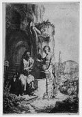 Rembrandt christ and the woman of samaria among ruins BW CROP A4 Photo Print