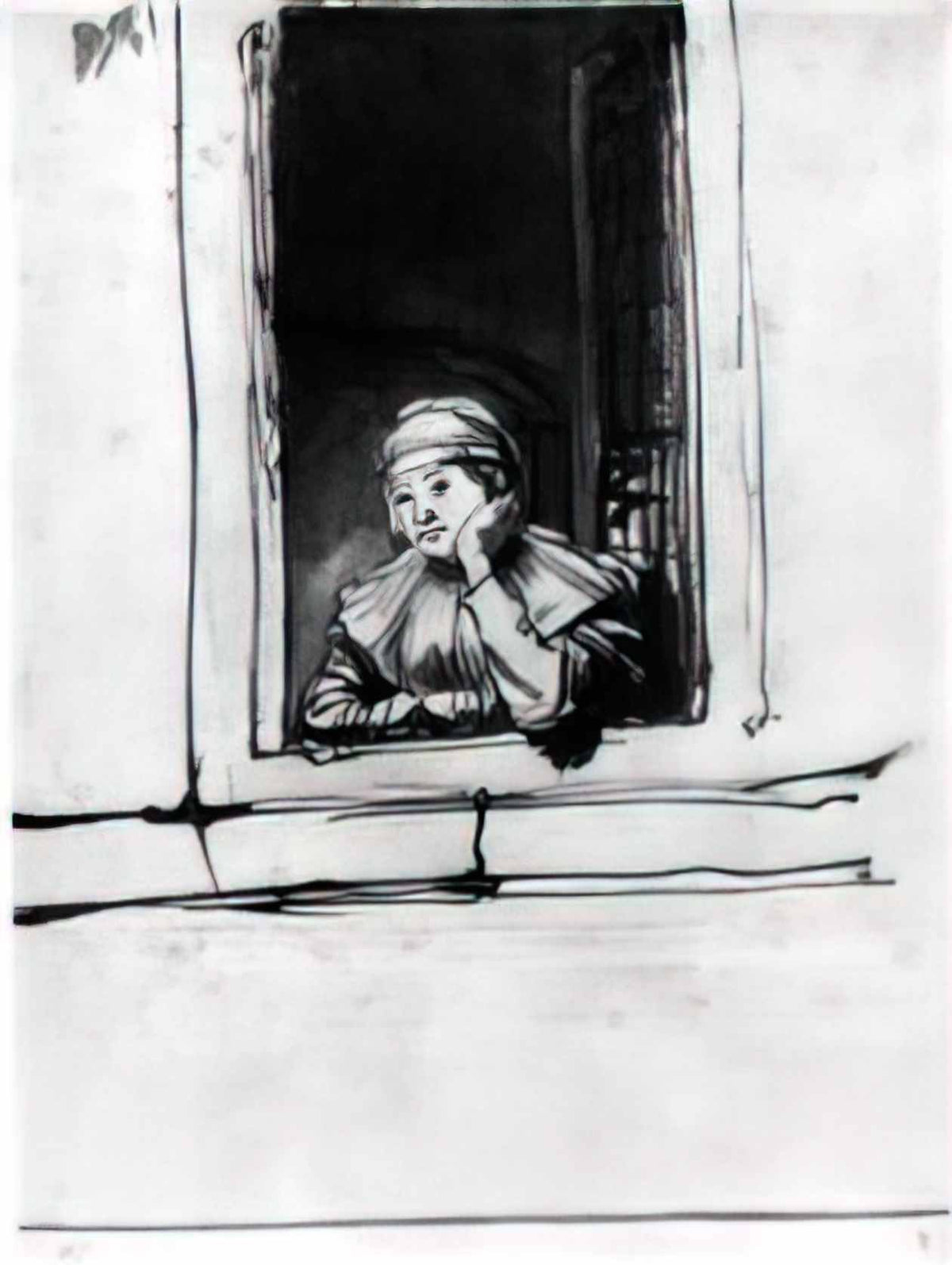 Rembrandt saskia looking out of a window 1635 Art A4 Photo Print