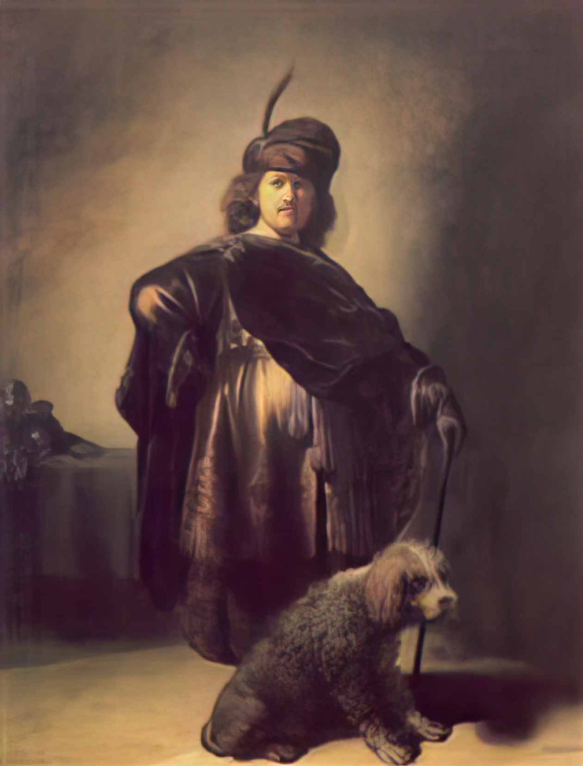 Rembrandt self portrait in oriental attire with poodle 1631 Art A4 Photo Print