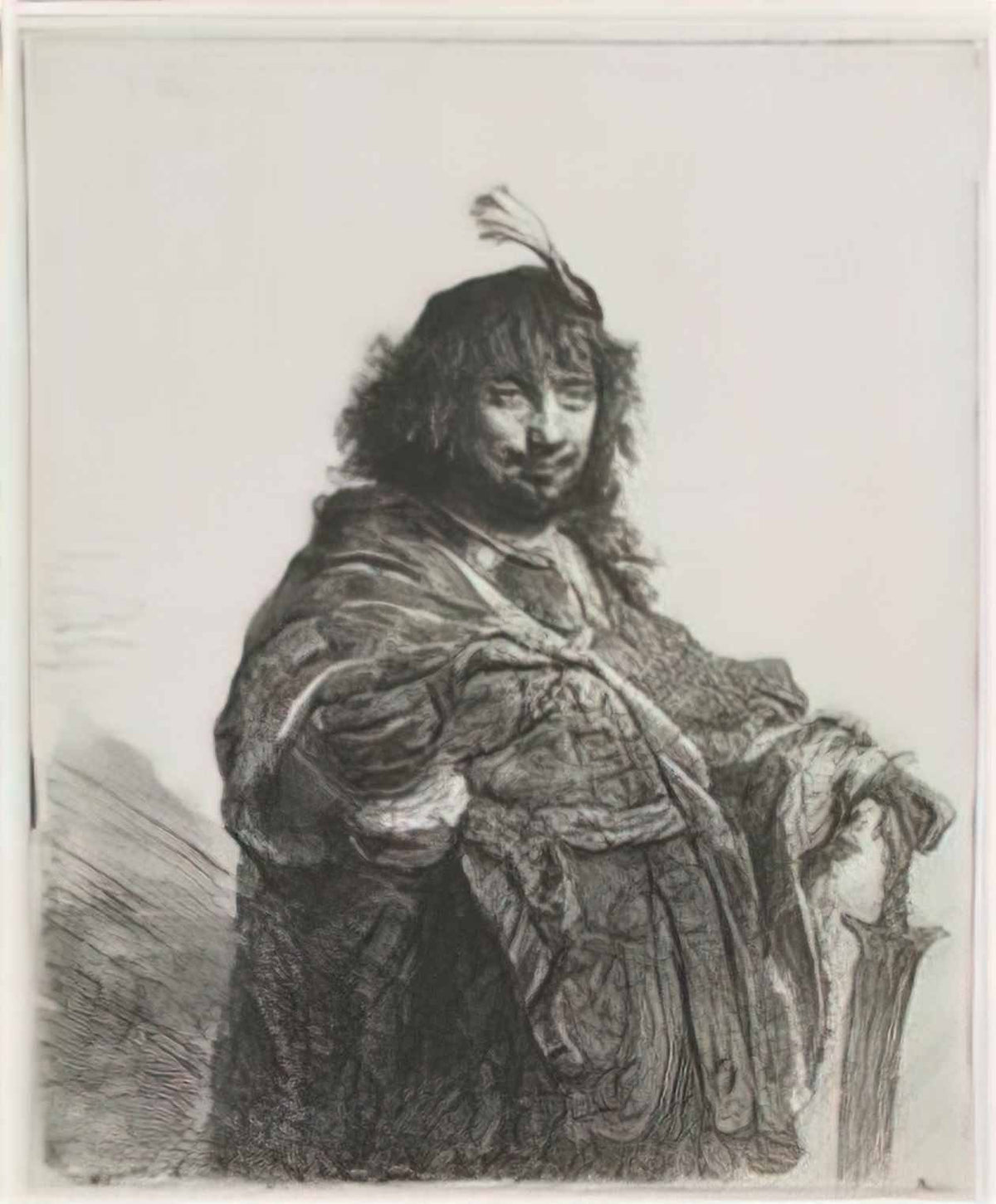 Rembrandt self portrait with plumed cap and lowered sabre 1634 Art A4 Photo Print