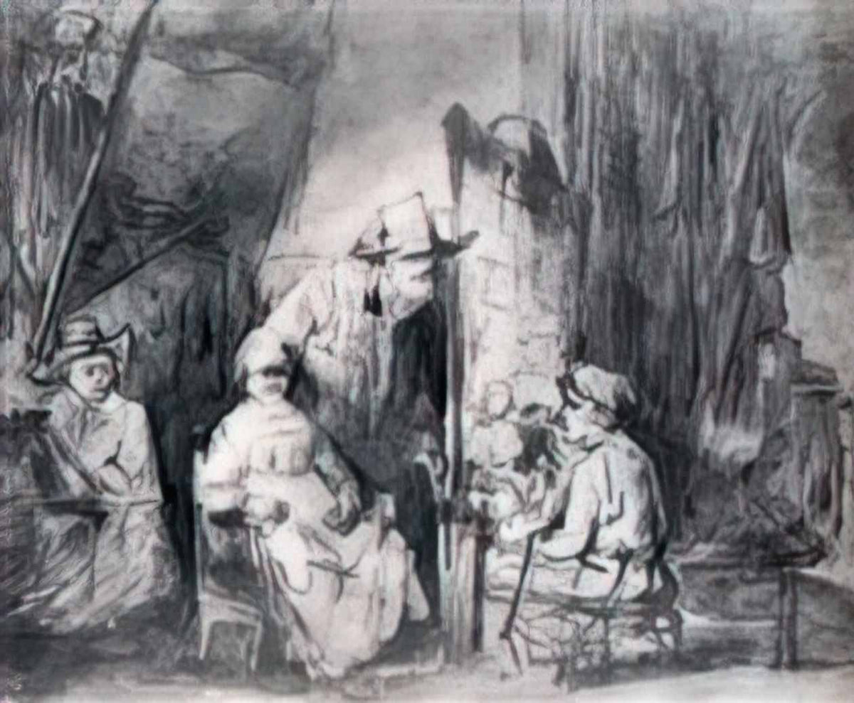 Rembrandt studio scenne with sitters 1650 Art A4 Photo Print