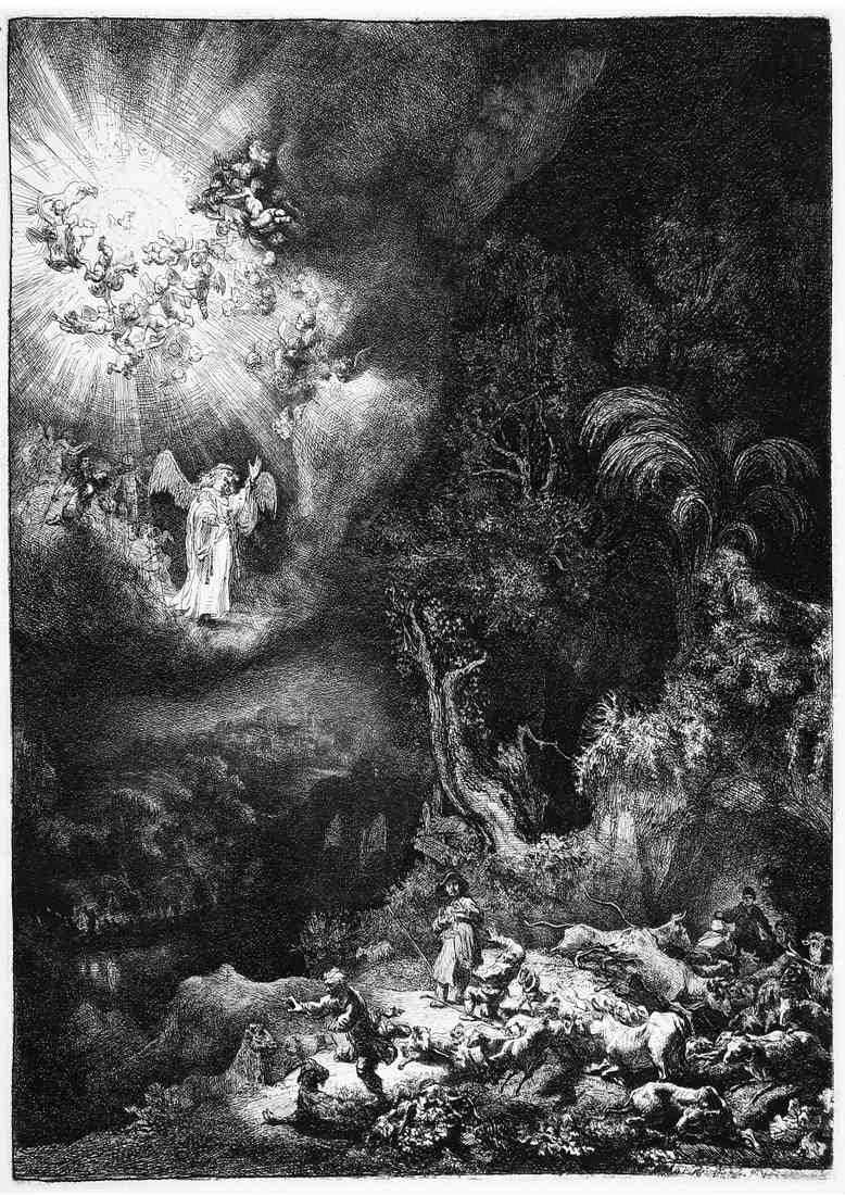 Rembrandt the angel appearing to the shepherds 1634 A4 Photo Print