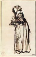 Rembrandt woman standing with raised hands Art A4 Photo Print