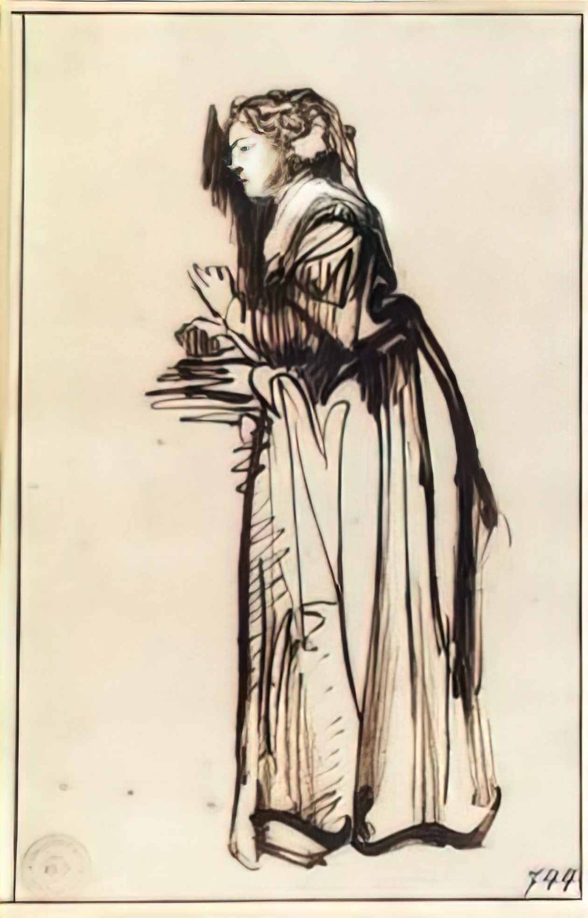 Rembrandt woman standing with raised hands Art A4 Photo Print
